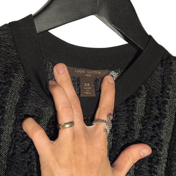 Louis Vuitton 2015 Black Wool Fringe Mesh Stripe Sweater - Picture 5 of 7